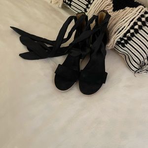 Black Uggs  espadrilles sandals lace up  with zipper in the back